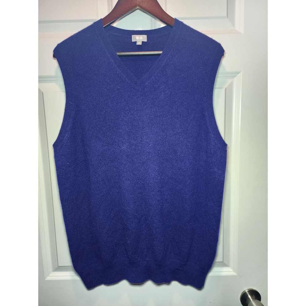 Uniqlo 100% Cashmere V-Neck Sweater Vest Royal Blue Men's Large